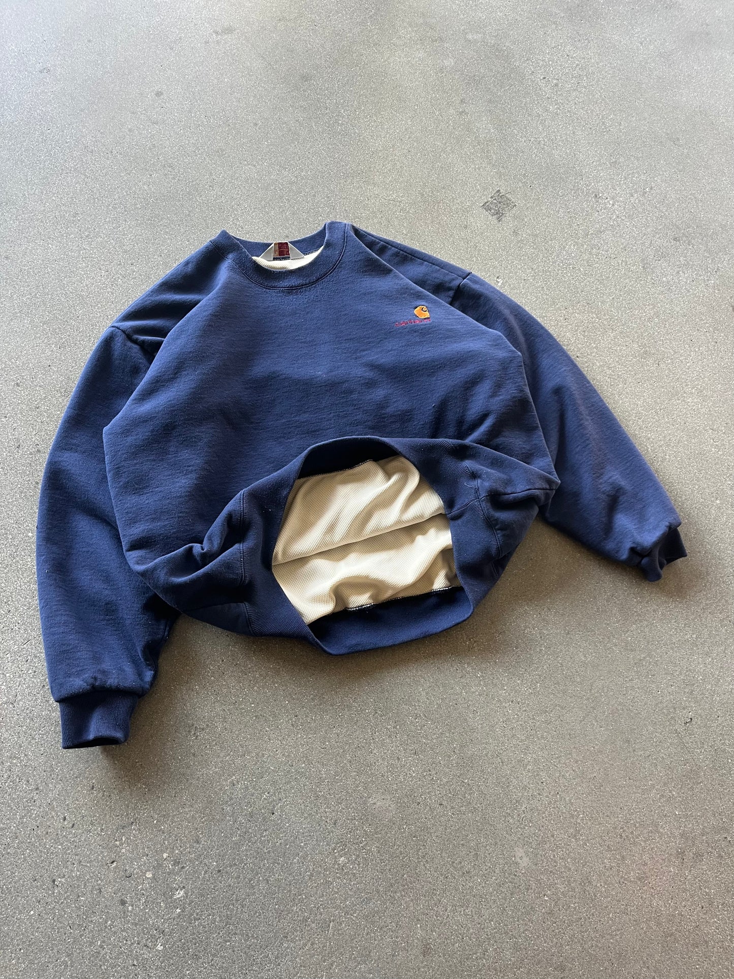 90’S NAVY THERMAL LINED CARHARTT CREWNECK - BOXY XL/XXL