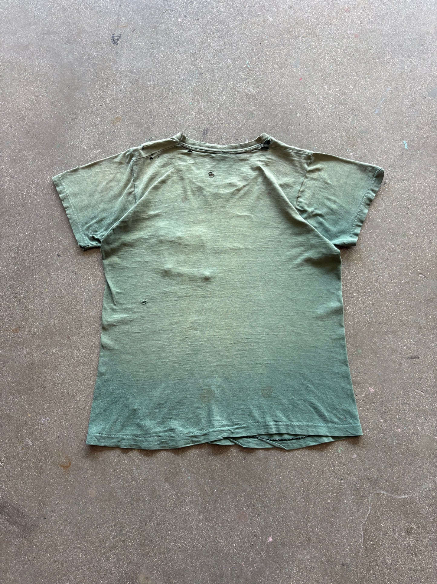 70’S THRASHED FADED GREEN POCKET TEE - M