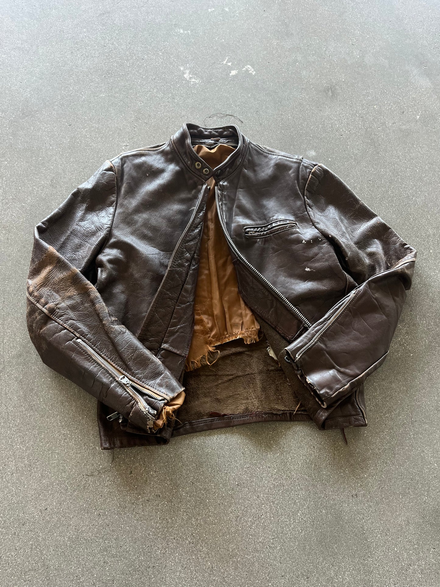 50’S BROWN LEATHER MOTO JACKET - M