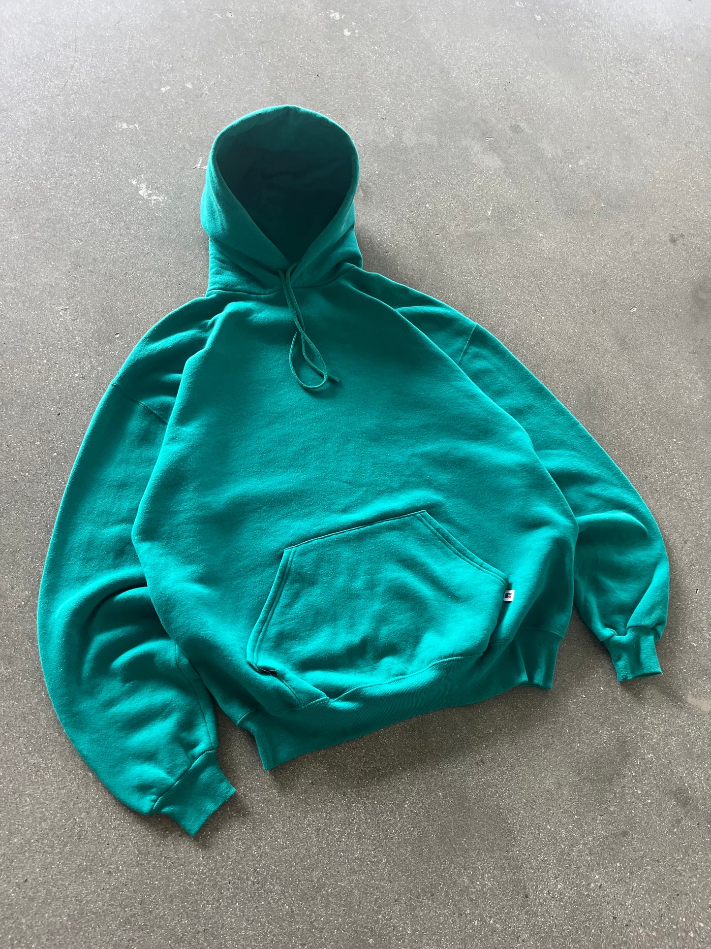 90’S AQUAMARINE TEAL RUSSELL ATHLETIC HOODIE - BOXY L/XL