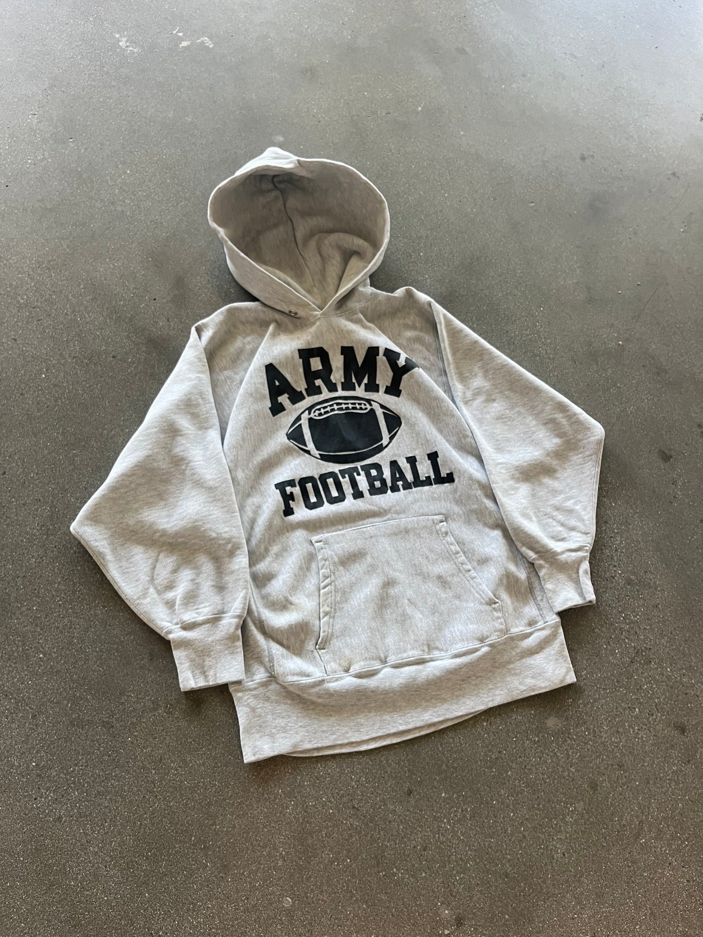 90’S GRAY “ARMY FOOTBALL” REVERSE WEAVE HOODIE - M