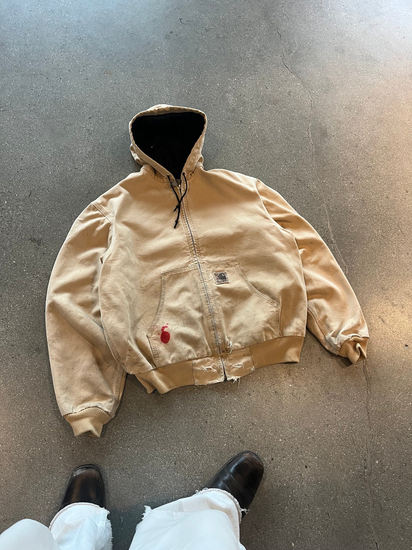 90’S TAN HOODED CARHARTT WORK JACKET - BOXY L
