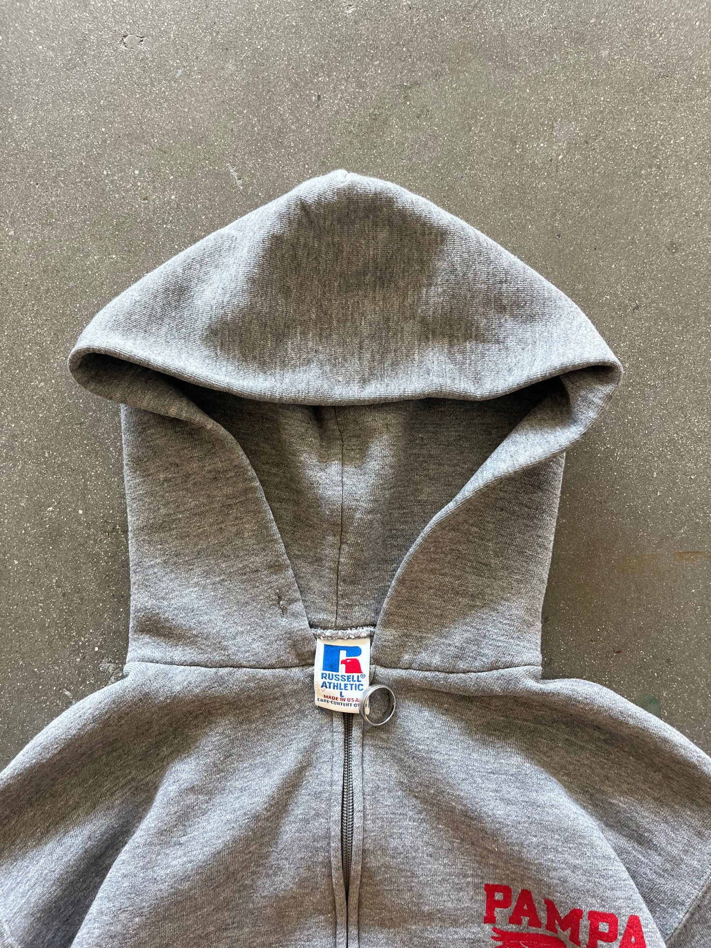 90’S HEATHER GRAY “PAMPA” ZIP UP RUSSELL HOODIE - BOXY M