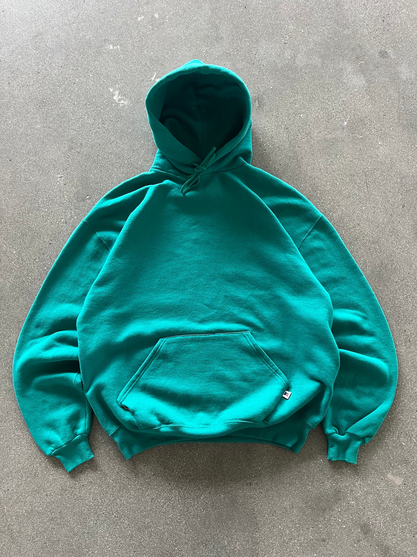 90’S AQUAMARINE TEAL RUSSELL ATHLETIC HOODIE - BOXY L/XL