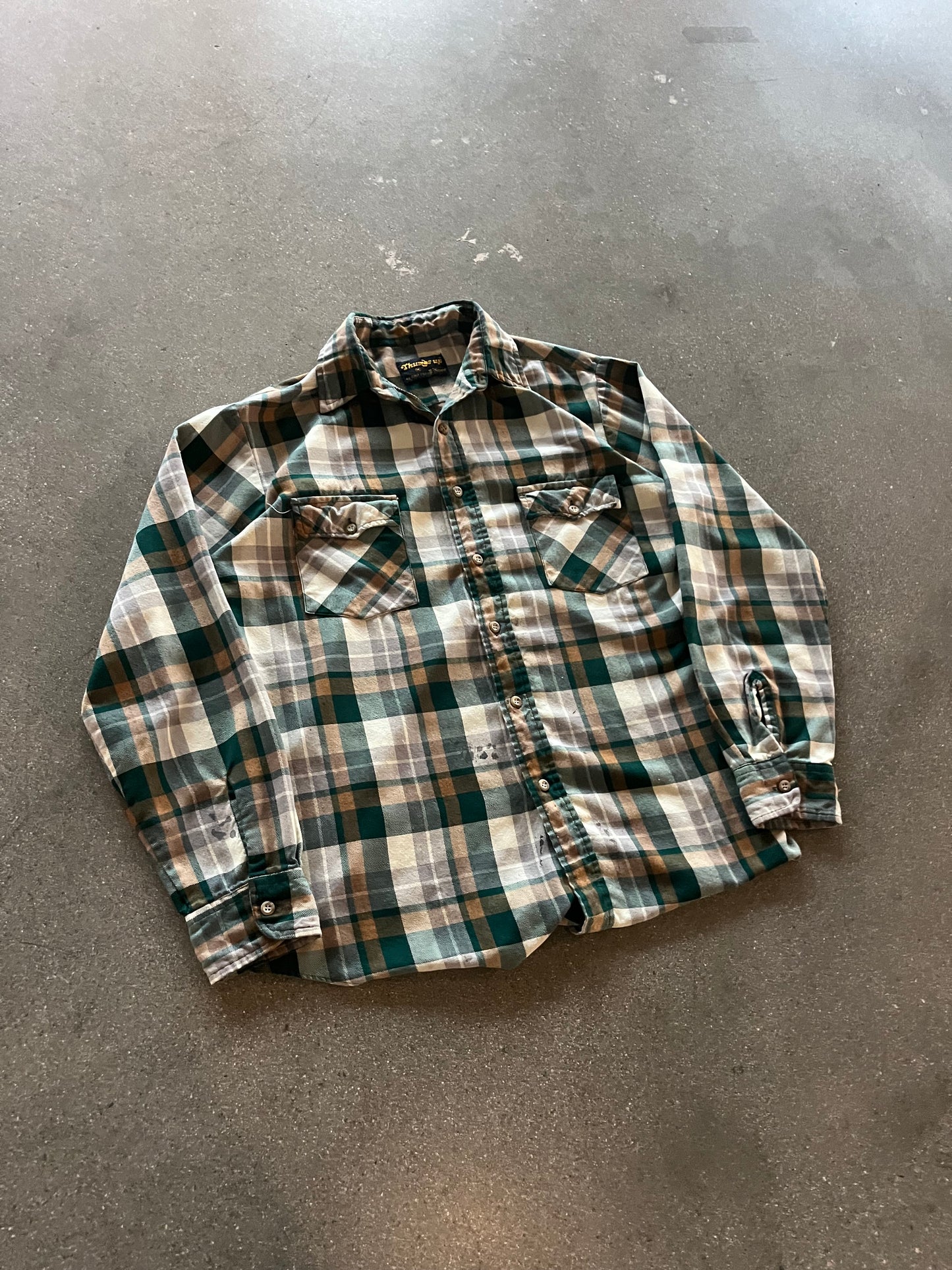 70’S GREEN PLAID WOVEN FLANNEL - M/L
