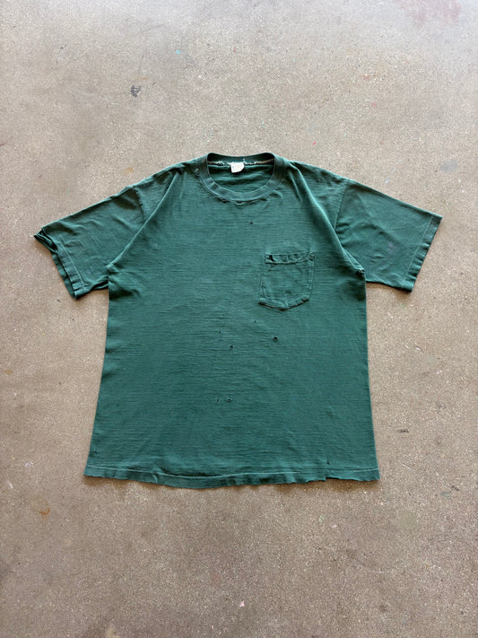 70’S TOWNCRAFT DISTRESSED FOREST GREEN POCKET TEE - XL