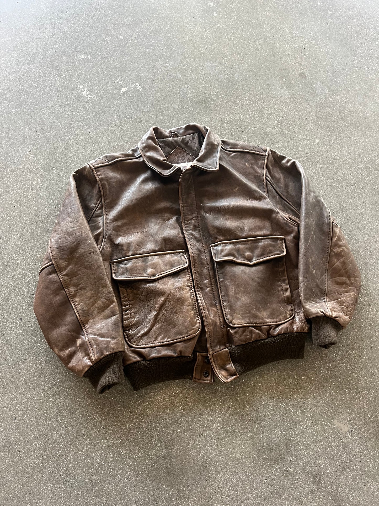 80’S TYPE A2 BROWN LEATHER FLIGHT JACKET - BOXY M