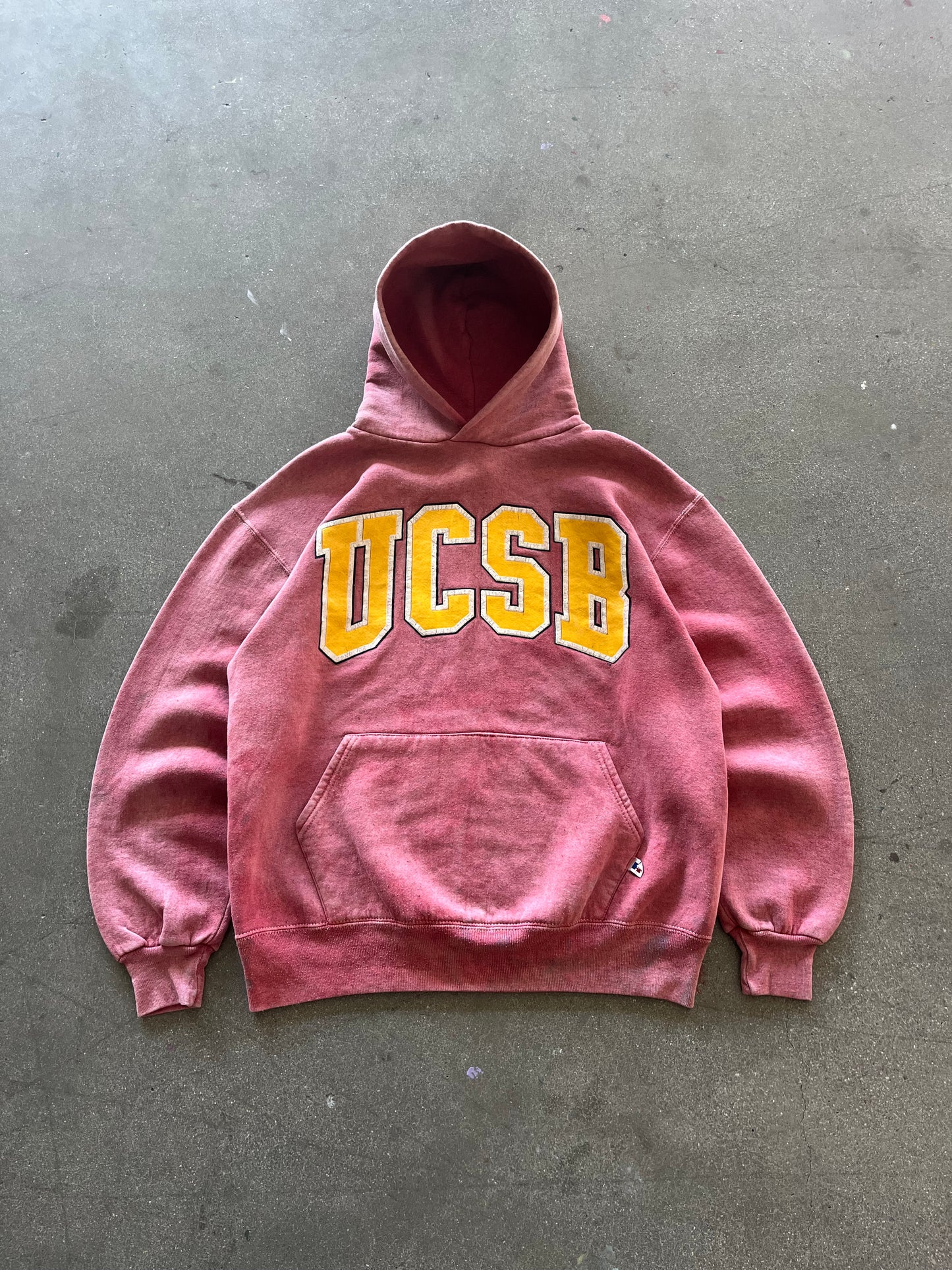 90’S MINERAL PINK “UCSB” RUSSELL ATHLETIC HOODIE - BOXY L