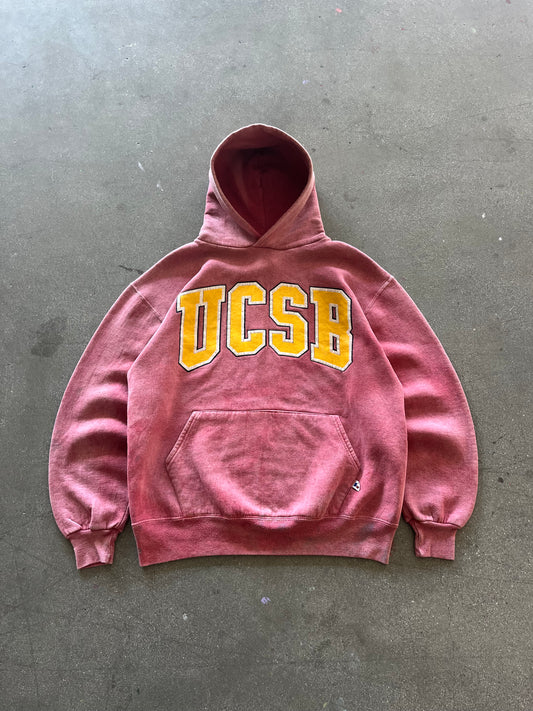 90’S MINERAL PINK “UCSB” RUSSELL ATHLETIC HOODIE - BOXY L