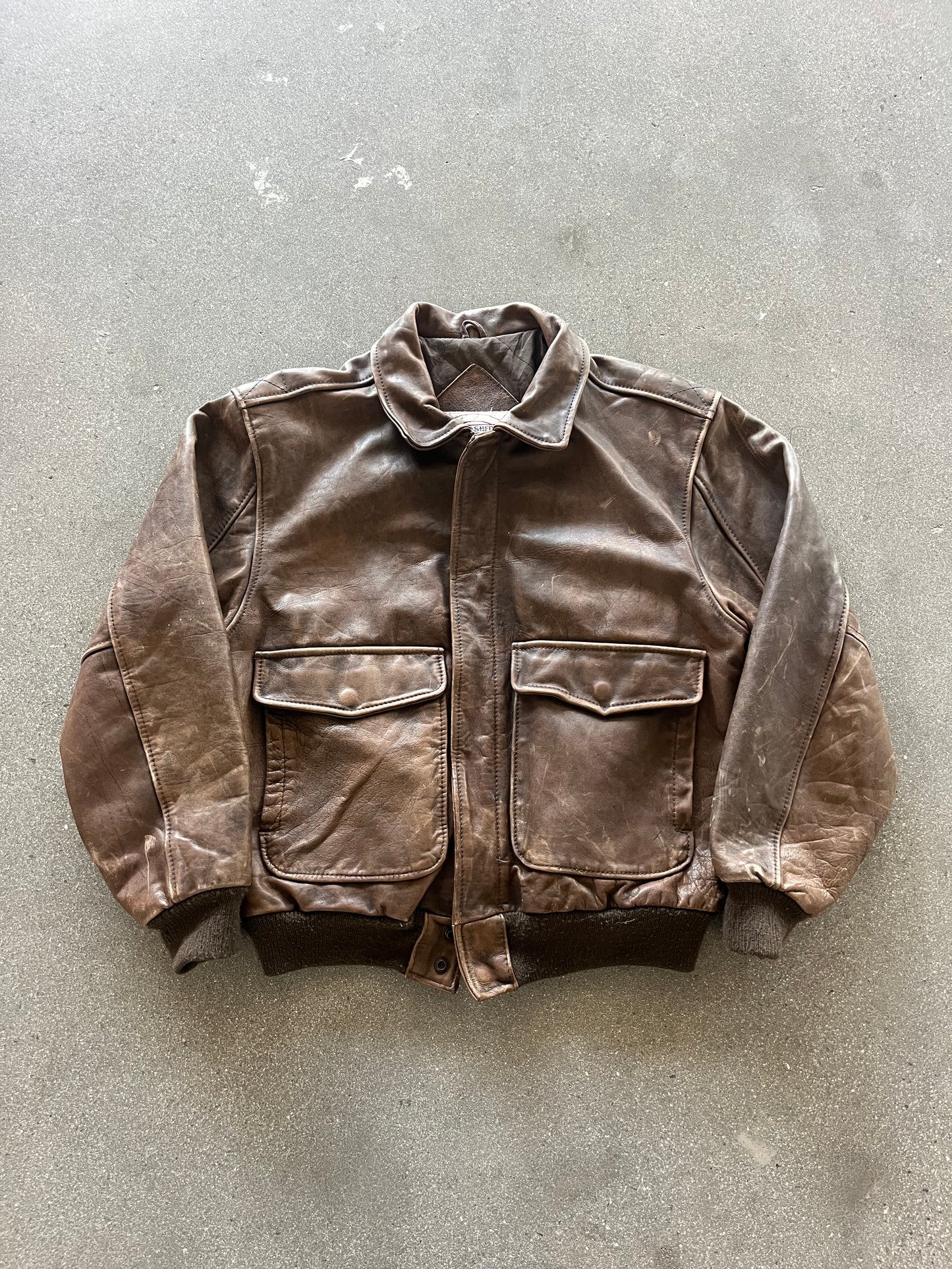 80’S TYPE A2 BROWN LEATHER FLIGHT JACKET - BOXY M