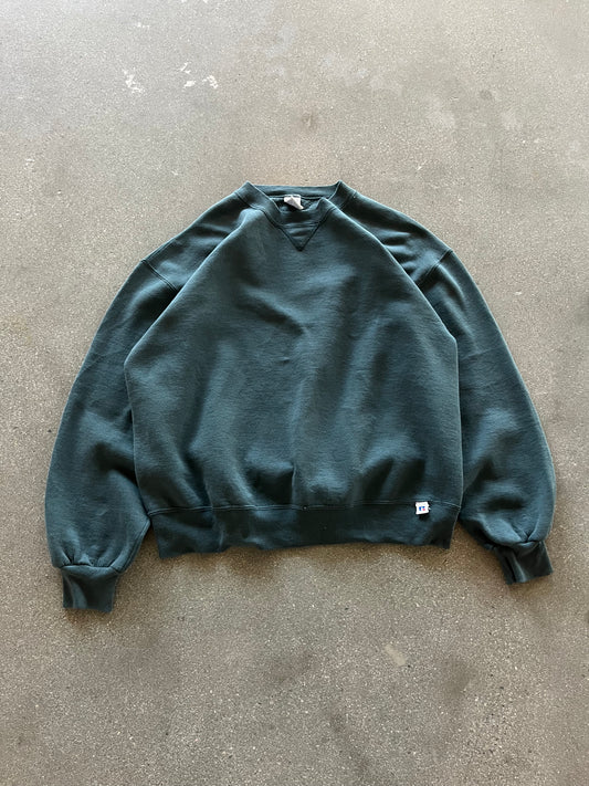 90’S FADED FOREST GREEN RUSSELL CREWNECK - BOXY L