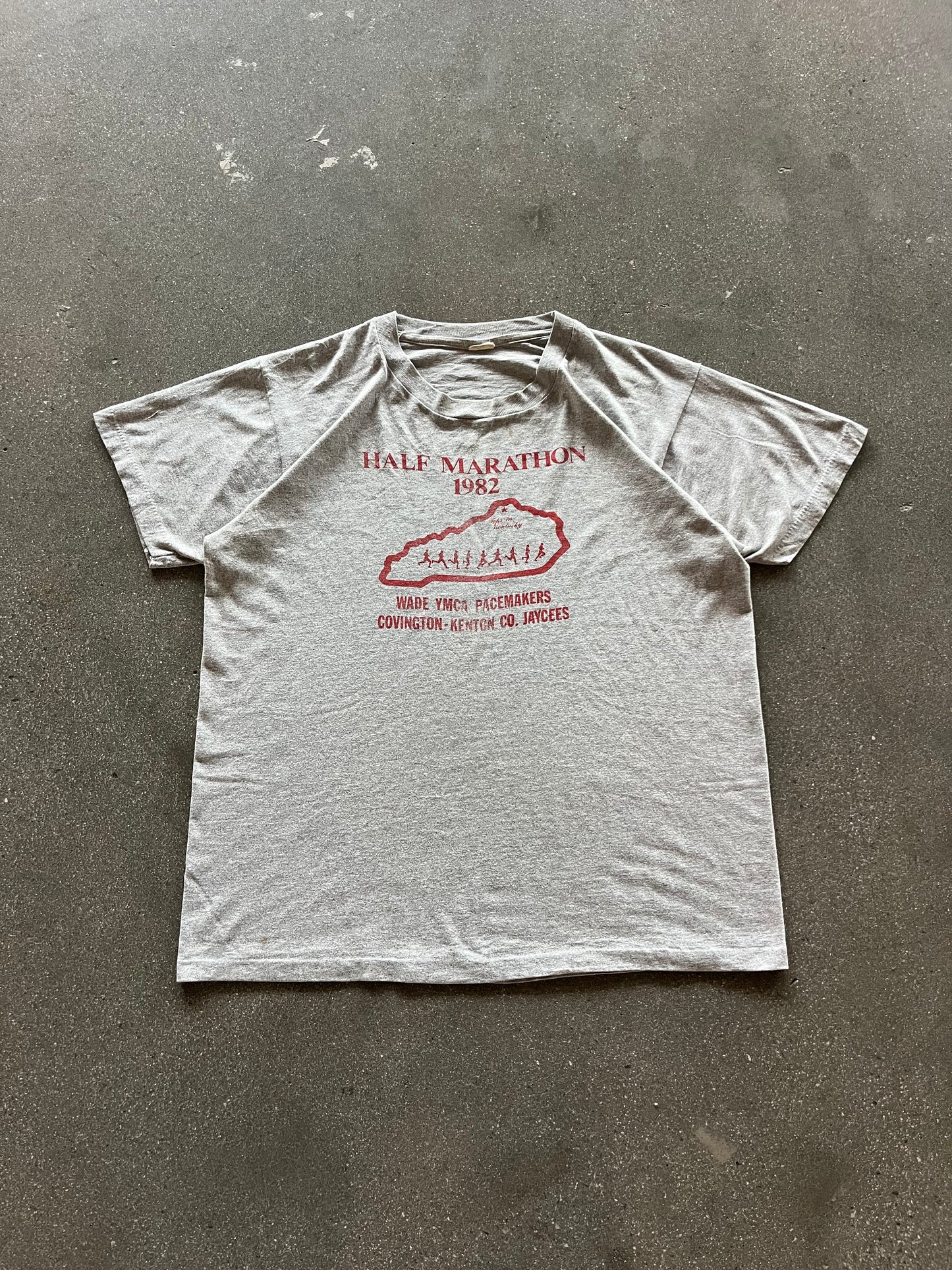 80’S HEATHER GRAY “HALF MARATHON” TEE - L/XL