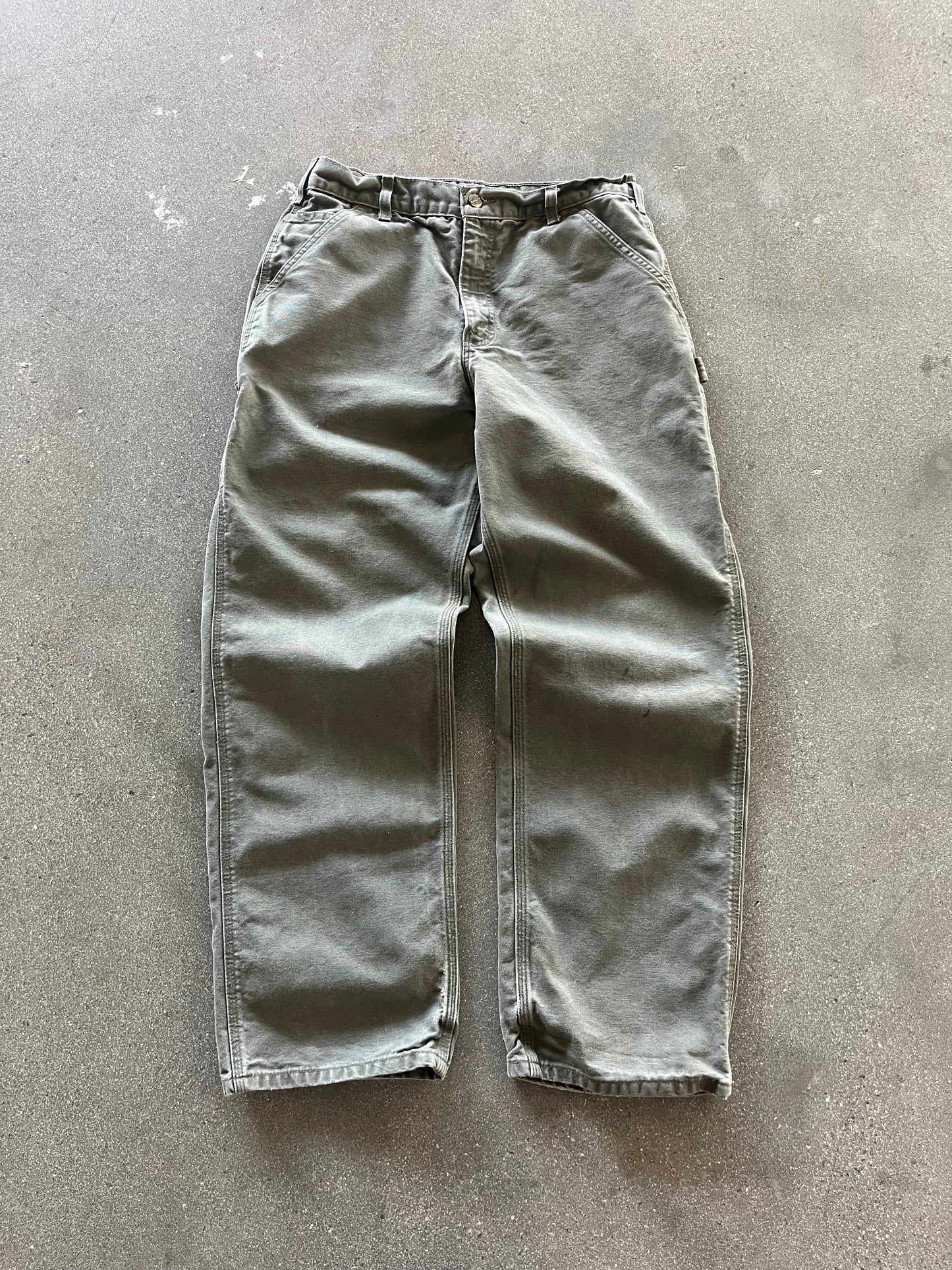 90’S FADED GREEN CARHARTT CARPENTER PANTS - 33