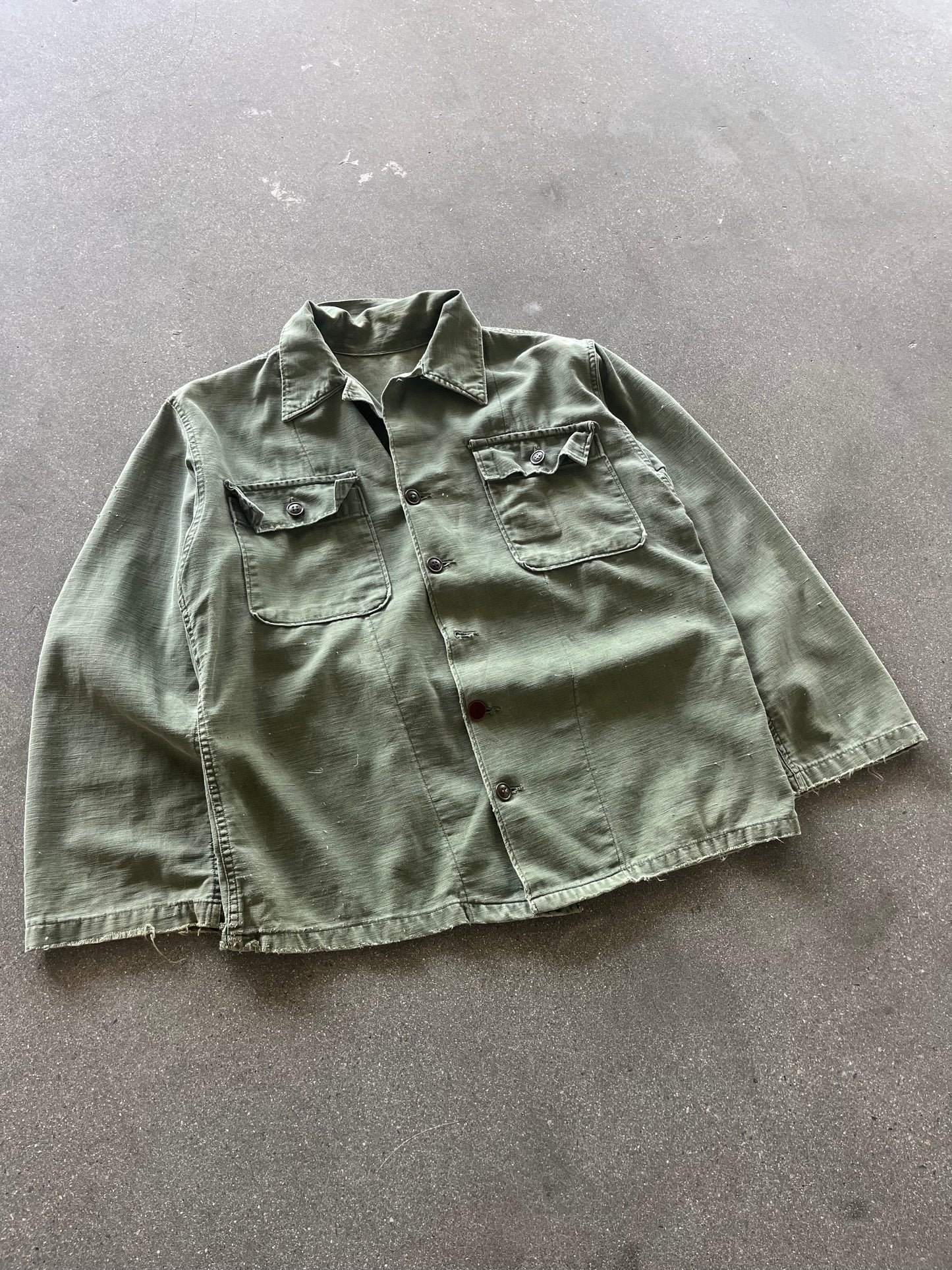 70’S MILITARY GREEN FRENCH TWILL CHORE JACKET - L