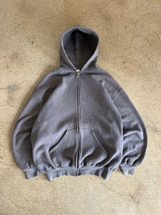 90’S CHARCOAL GRAY RUSSELL ATHLETIC ZIP UP HOODIE - BOXY L/XL