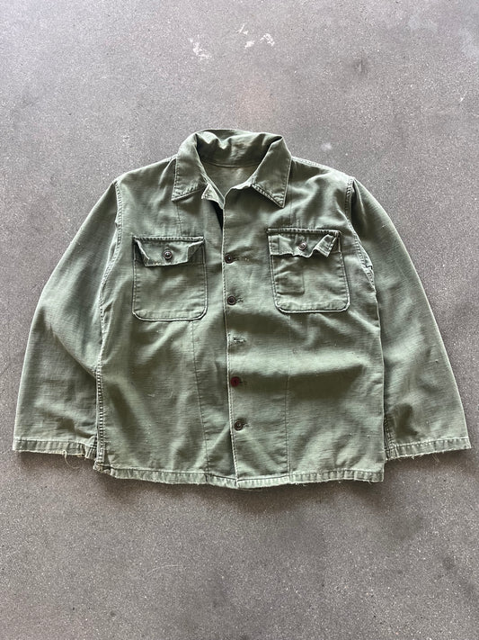 70’S MILITARY GREEN FRENCH TWILL CHORE JACKET - L