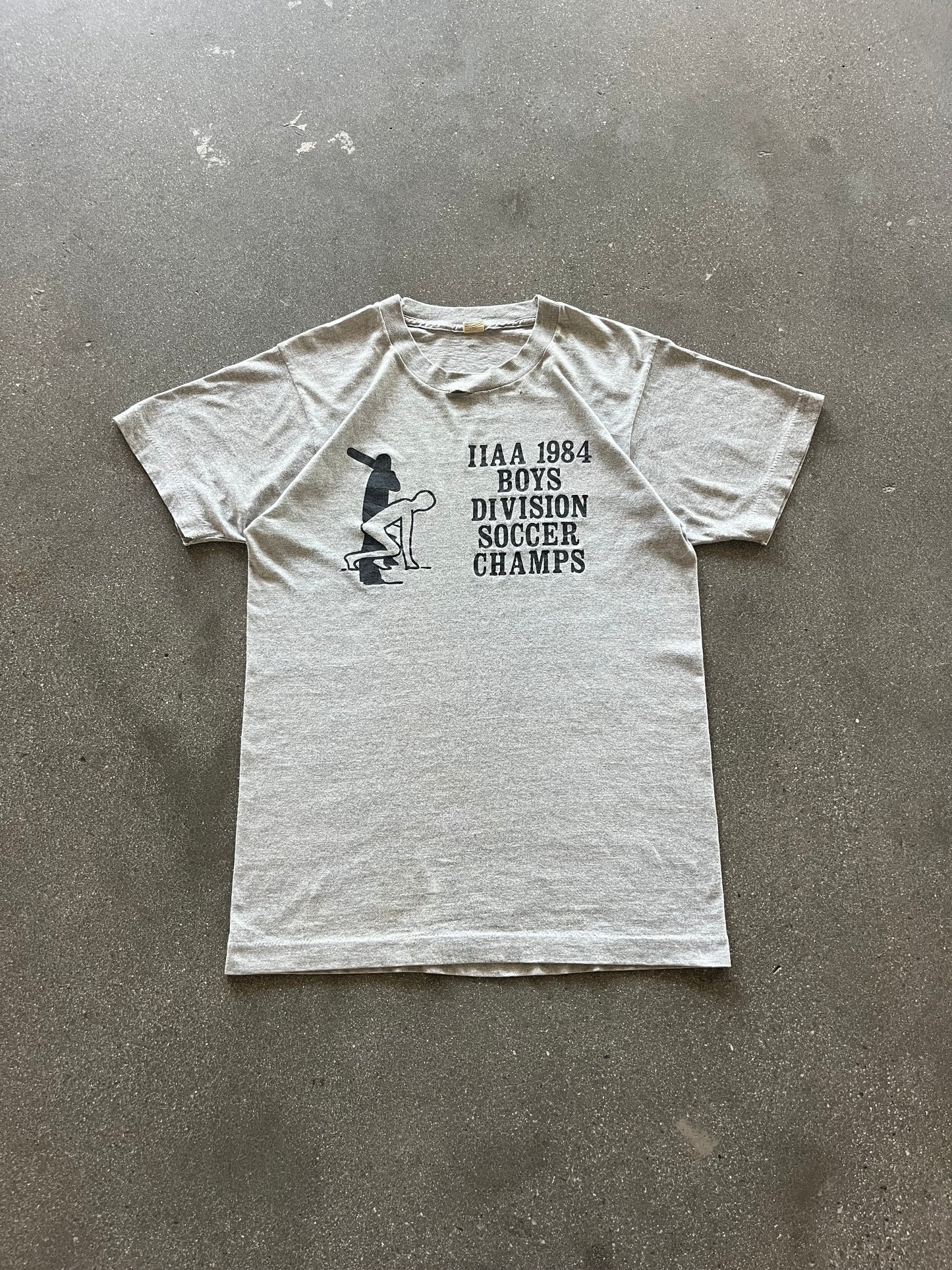 80’S HEATHER GRAY “IIAA SOCCER CHAMPS” TEE - M