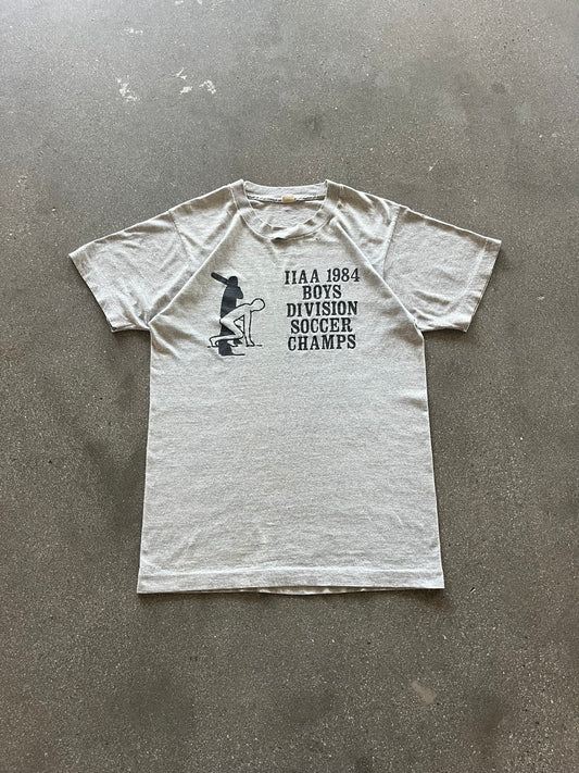 80’S HEATHER GRAY “IIAA SOCCER CHAMPS” TEE - M