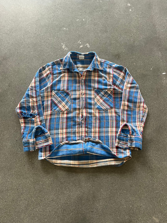 70’S BLUE MONTGOMERY WARD WOVEN FLANNEL - M