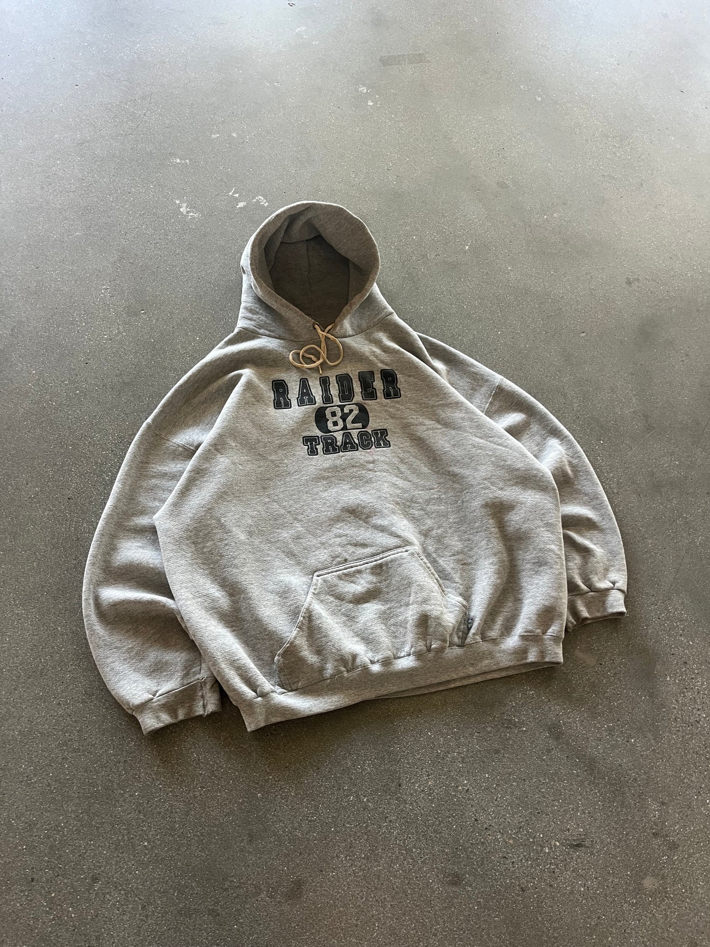 90’S HEATHER GRAY “RAIDERS TRACK” HOODIE - BOXY XL