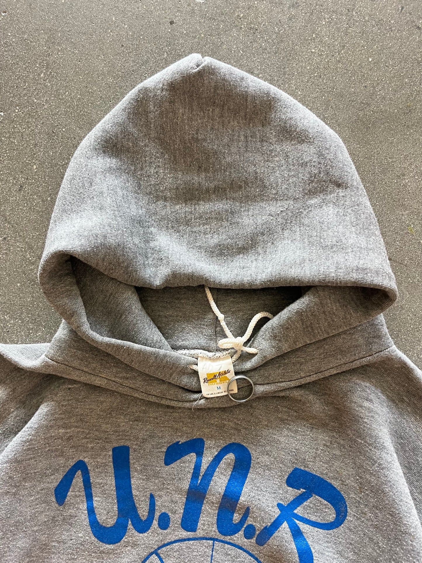 70’S HEATHER GRAY “U.N.R. WOMENS BASKETBALL” RUSSELL HOODIE - M