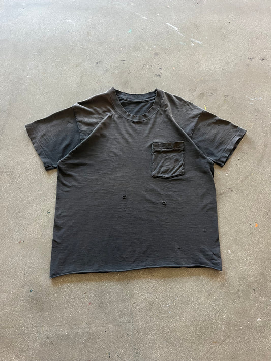 90’S DISTRESSED SUNFADED BLACK SELVEDGE POCKET TEE - BOXY M