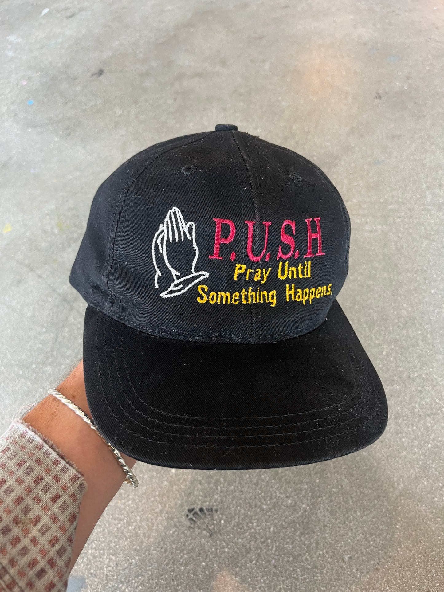 90’S “PRAY UNTIL SOMETHING HAPPENS” HAT - ONE SIZE