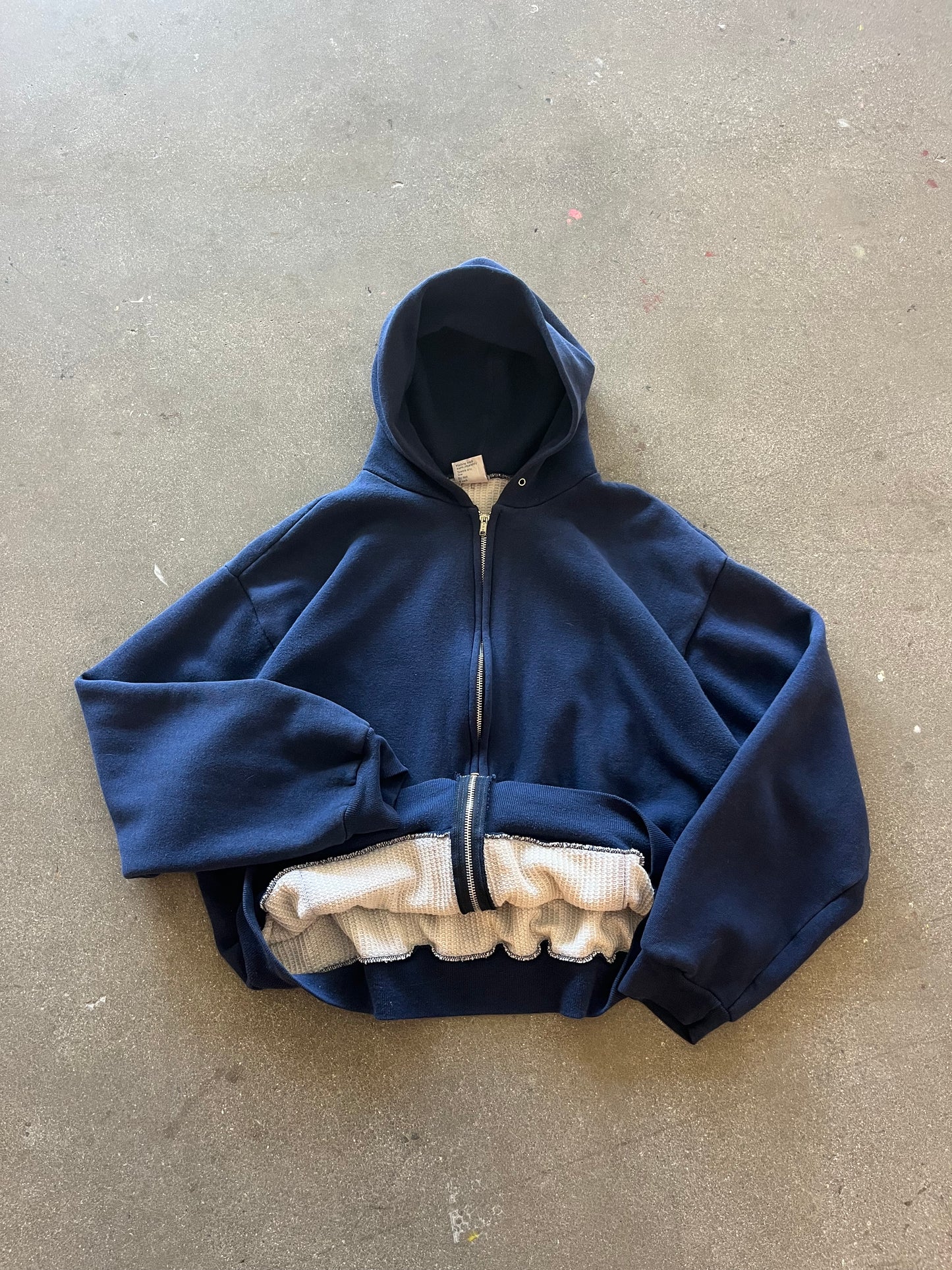 80’S NAVY THERMAL LINED ZIP UP HOODIE - BOXY L