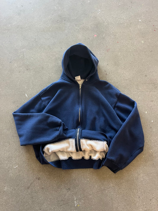80’S NAVY THERMAL LINED ZIP UP HOODIE - BOXY L