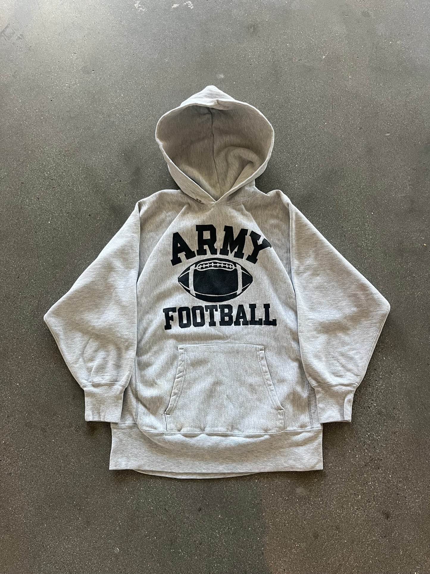 90’S GRAY “ARMY FOOTBALL” REVERSE WEAVE HOODIE - M