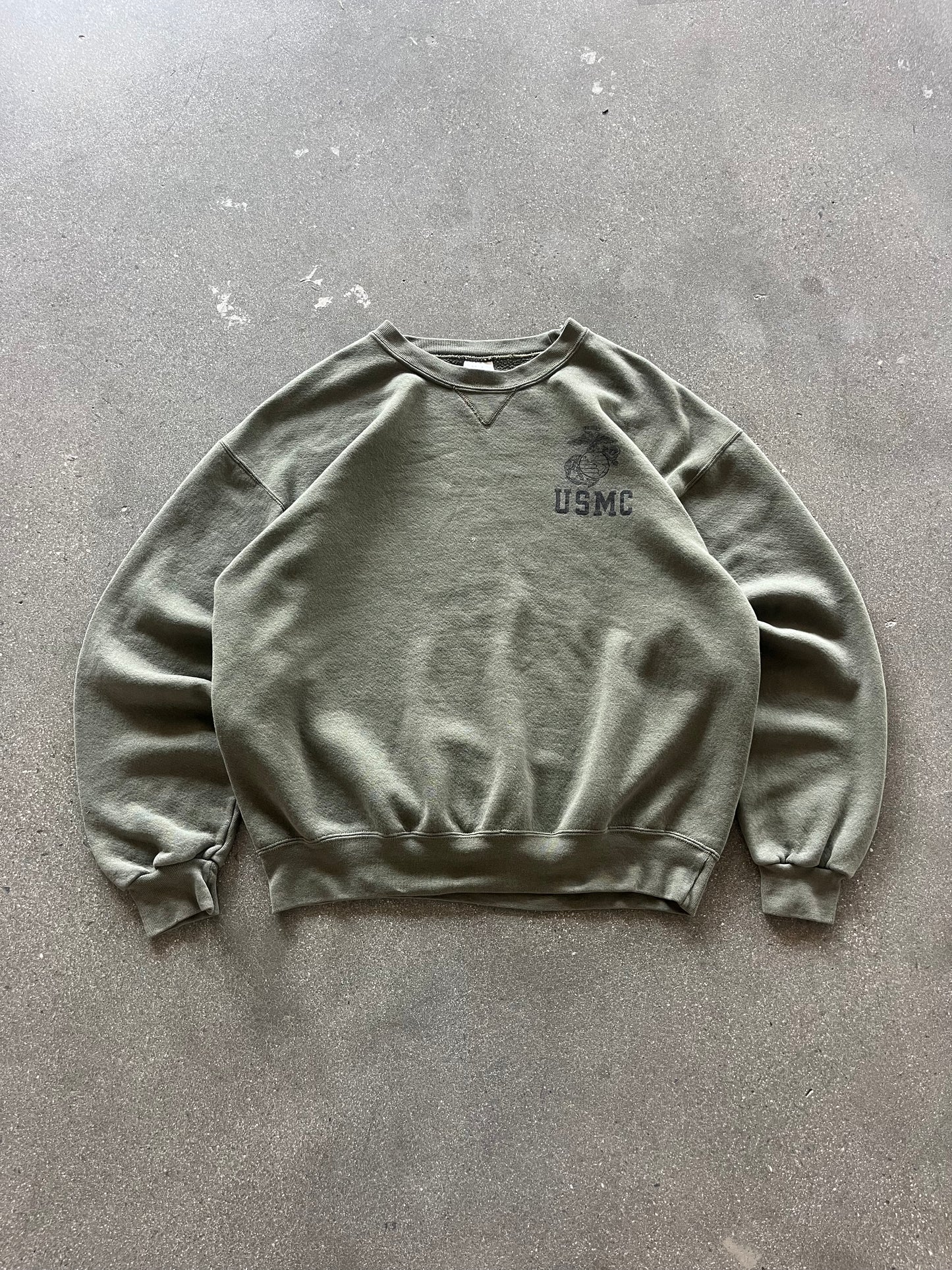 90’S OLIVE “USMC” CREWNECK - BOXY L
