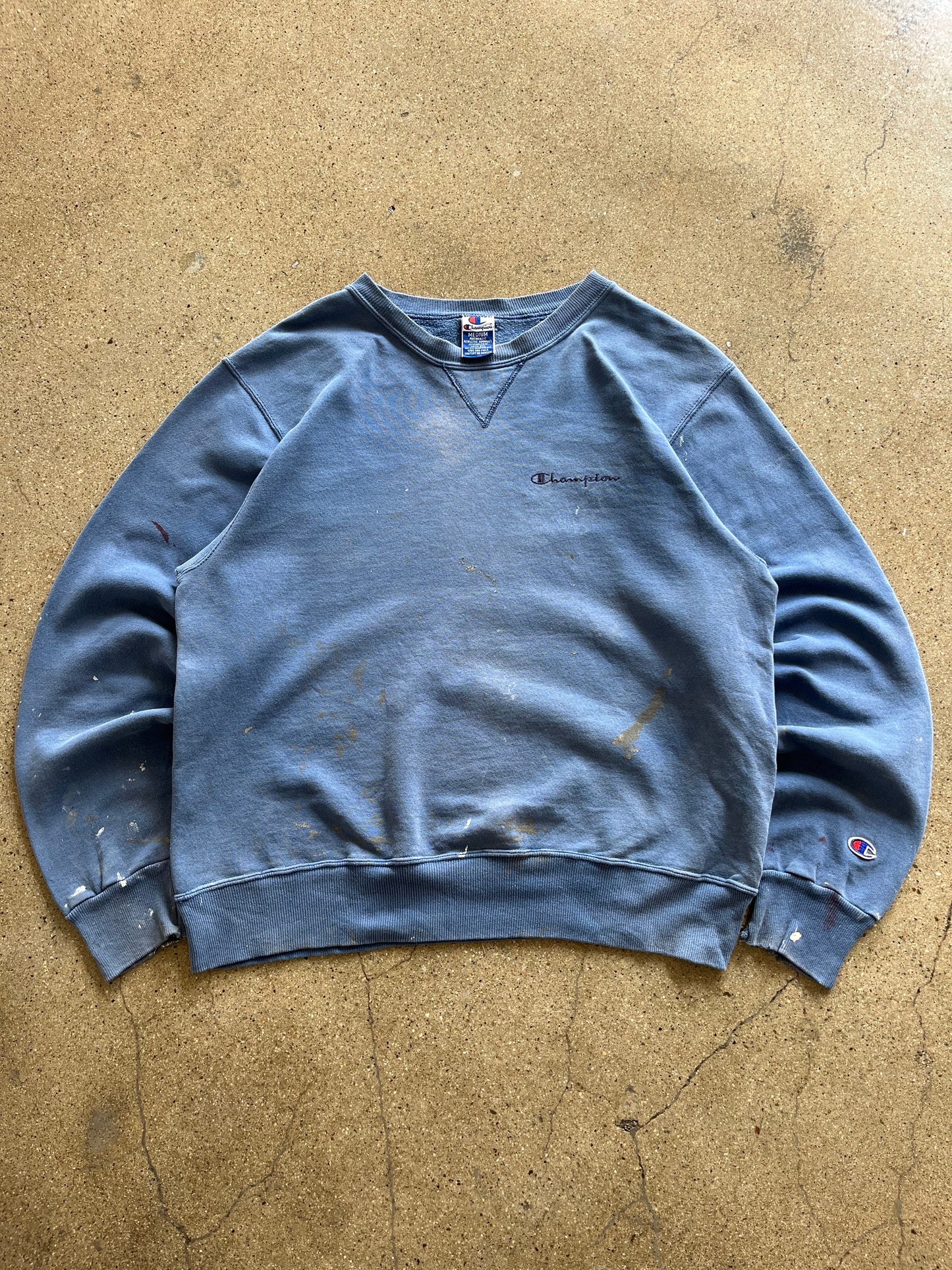 90’S TRASHED AQUA BLUE CHAMPION CREWNECK - BOXY M
