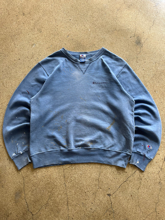 90’S TRASHED AQUA BLUE CHAMPION CREWNECK - BOXY M