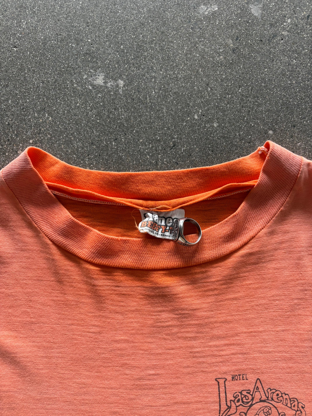70’S HANES SUNFADED ORANGE “LAS ARENAS” HOTEL TEE - L/XL