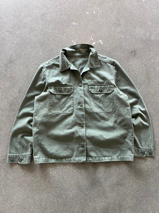 70’S GREEN ARMY FRENCH TWILL CHORE JACKET - BOXY S/M