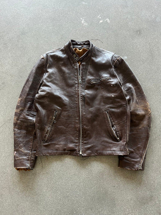 50’S BROWN LEATHER MOTO JACKET - M
