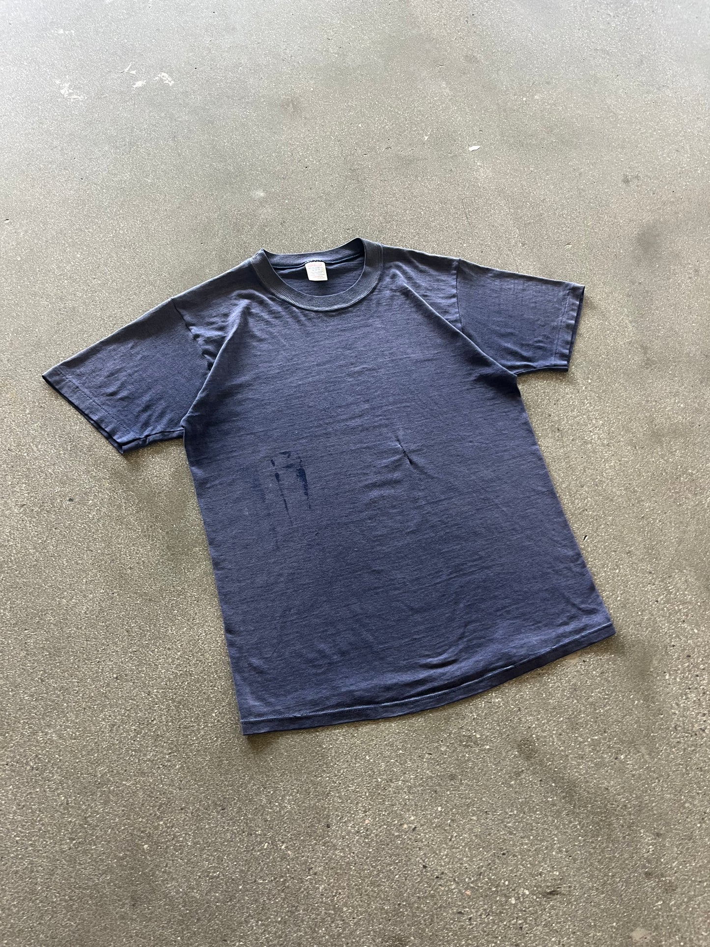 80’S NAVY BLUE REPAIRED BLANK TEE - M