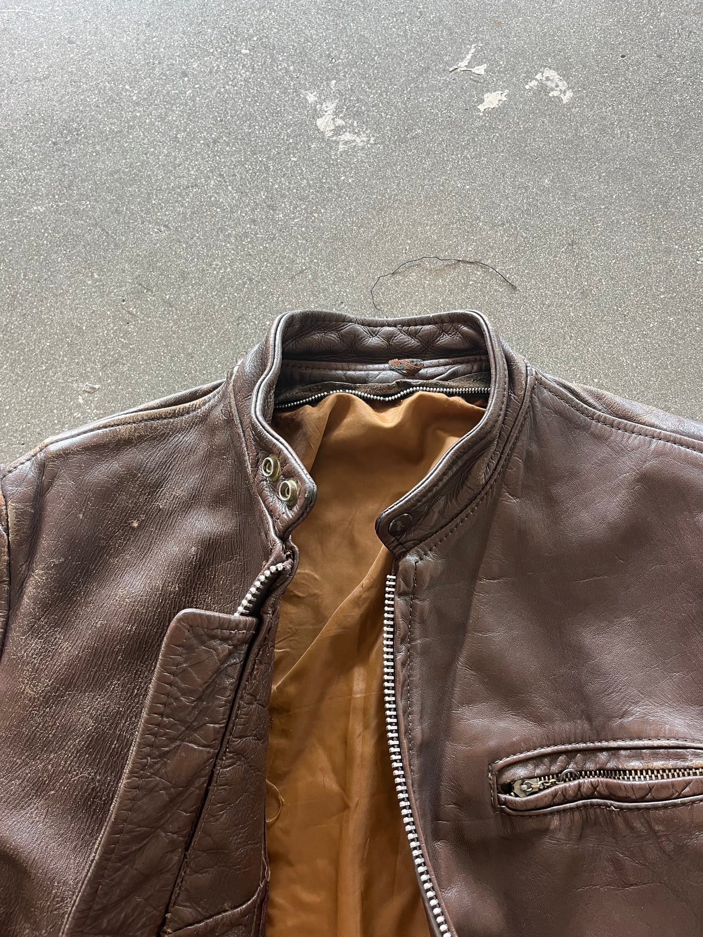 50’S BROWN LEATHER MOTO JACKET - M
