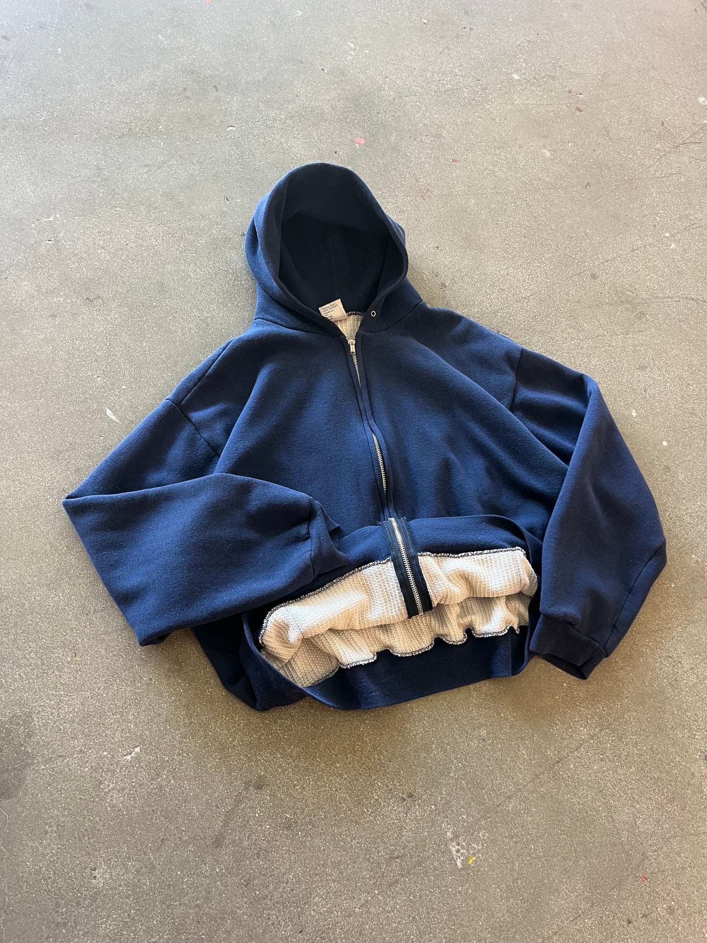80’S NAVY THERMAL LINED ZIP UP HOODIE - BOXY L