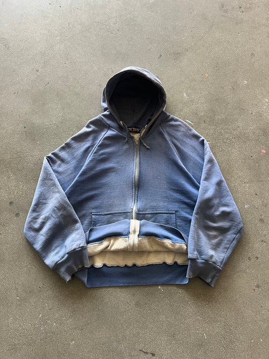 70’S SUNFADED BLUE BIG YANK THERMAL LINE ZIP UP - L