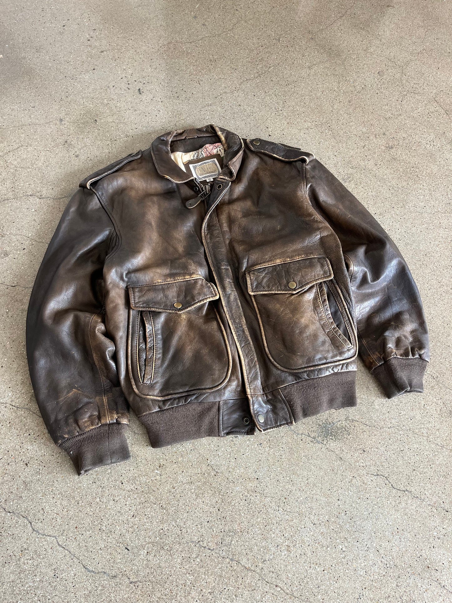 80’S BROWN LEATHER TYPE A2 FLIGHT JACKET - BOXY S/M