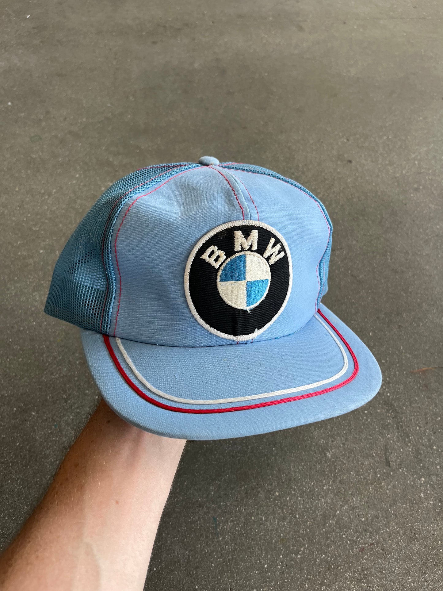90’S BABY BLUE “BMW” TRUCKER HAT - ONE SIZE