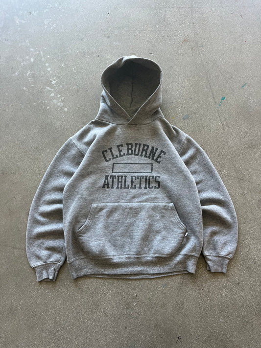 90’S HEATHER GRAY “CLEBURNE ATHLETICS” RUSSELL HOODIE - BOXY S/M