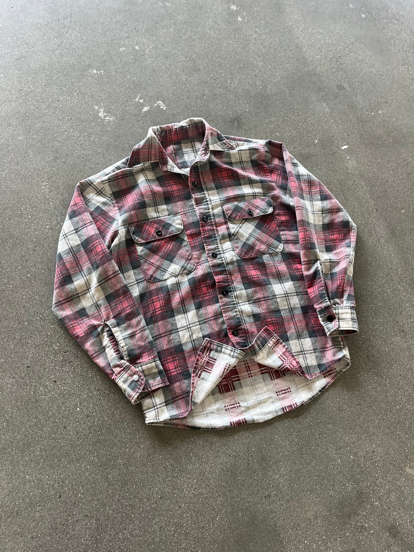 70’S RED PLAID WOVEN FLANNEL - M/L