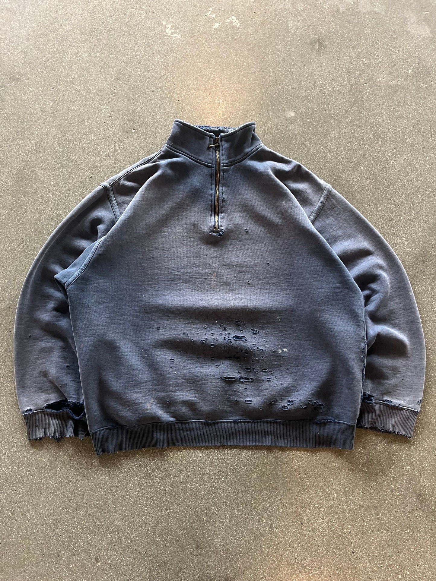 90’S DISTRESSED NAVY GAP QUARTER ZIP PULLOVER - BOXY L
