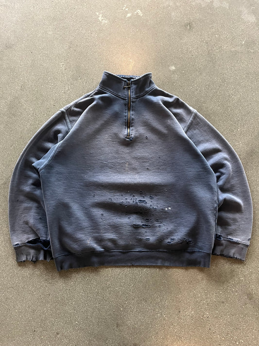 90’S DISTRESSED NAVY GAP QUARTER ZIP PULLOVER - BOXY L