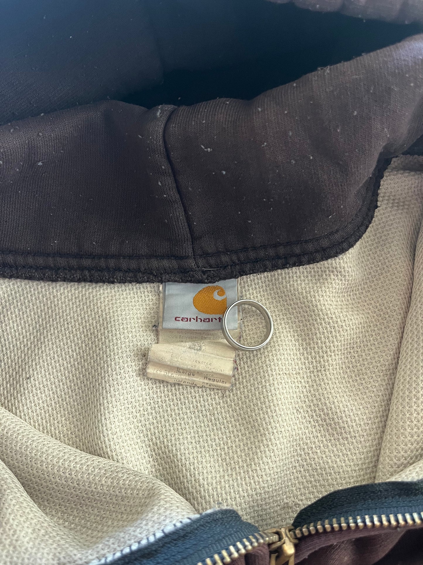 90’S CHOCOLATE BROWN CARHARTT THERMAL LINED ZIP UP HOODIE - BOXY L/XL
