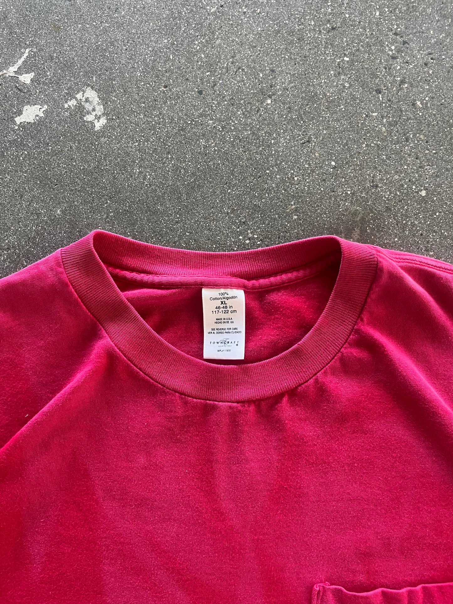 90’S SUNFADED RED SELVEDGE POCKET TEE - L