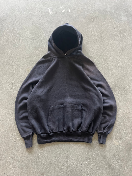 80’S RAGLAN SUNFADED BLACK BLANK HOODIE - BOXY M/L