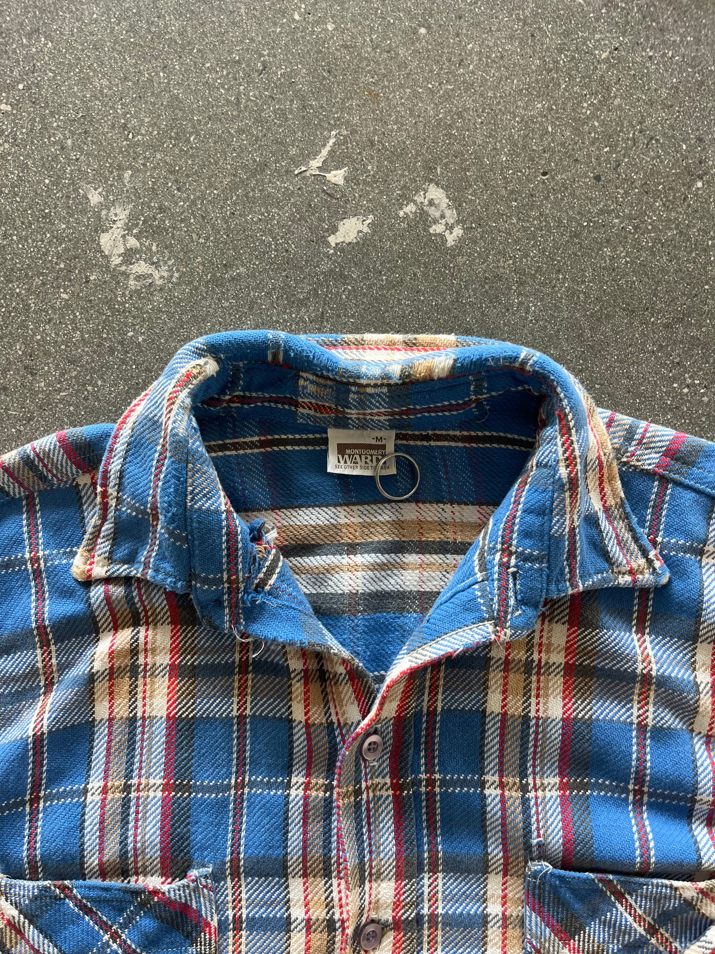 70’S BLUE MONTGOMERY WARD WOVEN FLANNEL - M